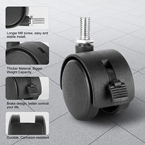 Dalyndar 4 Pack 1.5 Inch Swivel Stem Caster Wheels Replacement Casters 1.5'' Furniture Wheel With Locking Brake Metric Threaded Stem M8 Wheels For Table Drawer Plant Shelf Metal Rack Laundry Basket #TOP5