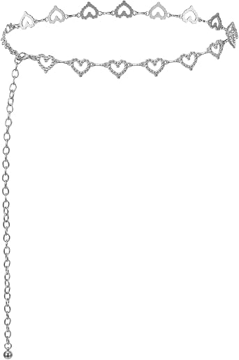 Bremorou Heart Chain Belt For Women Rhinestone Adjustable Metal Waist Body Chain Belt Y2k For Women Girl Dresses Jeans Bikinis