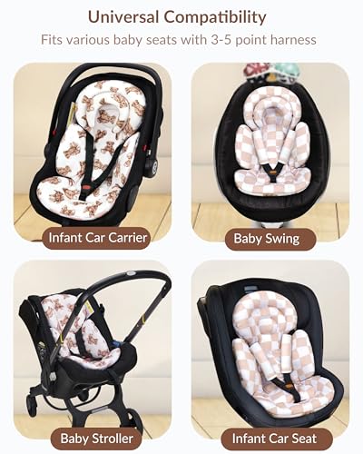 Image of TinlyFinly Infant Car Seat Insert with Removable Cushion for Preemie to Toddler, Reversible Newborn Carseat Insert for Baby Head Body Support, Fits for Stroller, Baby Swing, Bouncer (Teddy Bear)