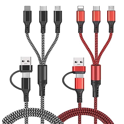 2Pack Multi Charging Cable, USB A/C Multi Charger Cable 5 in 1 Fast Charging Cord with Micro USB Type C Port, Multi USB Cable for Phone 17 16 15 14 13 12 11 X 8 6 Samsung Tablet and More -1.2M
