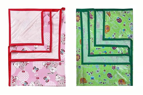 Image of EcoSoft Plastic Sheet,PVC Sheet for Kids,Rubber Sheet for Babies,Bed Wetting Protector(90 x 135 cm) (Pink Bear & Green Hippo)