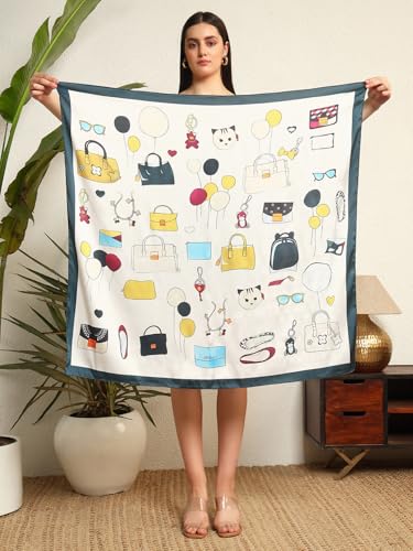 Image of Ravaiyaa - Attitude is everything Women Silk Digital Print Large Square Scarf Breathable Lightweight Neckerchief Printed Headscarf 40 inch x 40 inch Inch