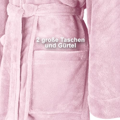 Gräfenstayn® Damen & Herren Kuschelfleece Bademantel mit Kapuze Größe S-XXXL Öko-Tex Standard 100 Flanell Fleece (S, Rosa)