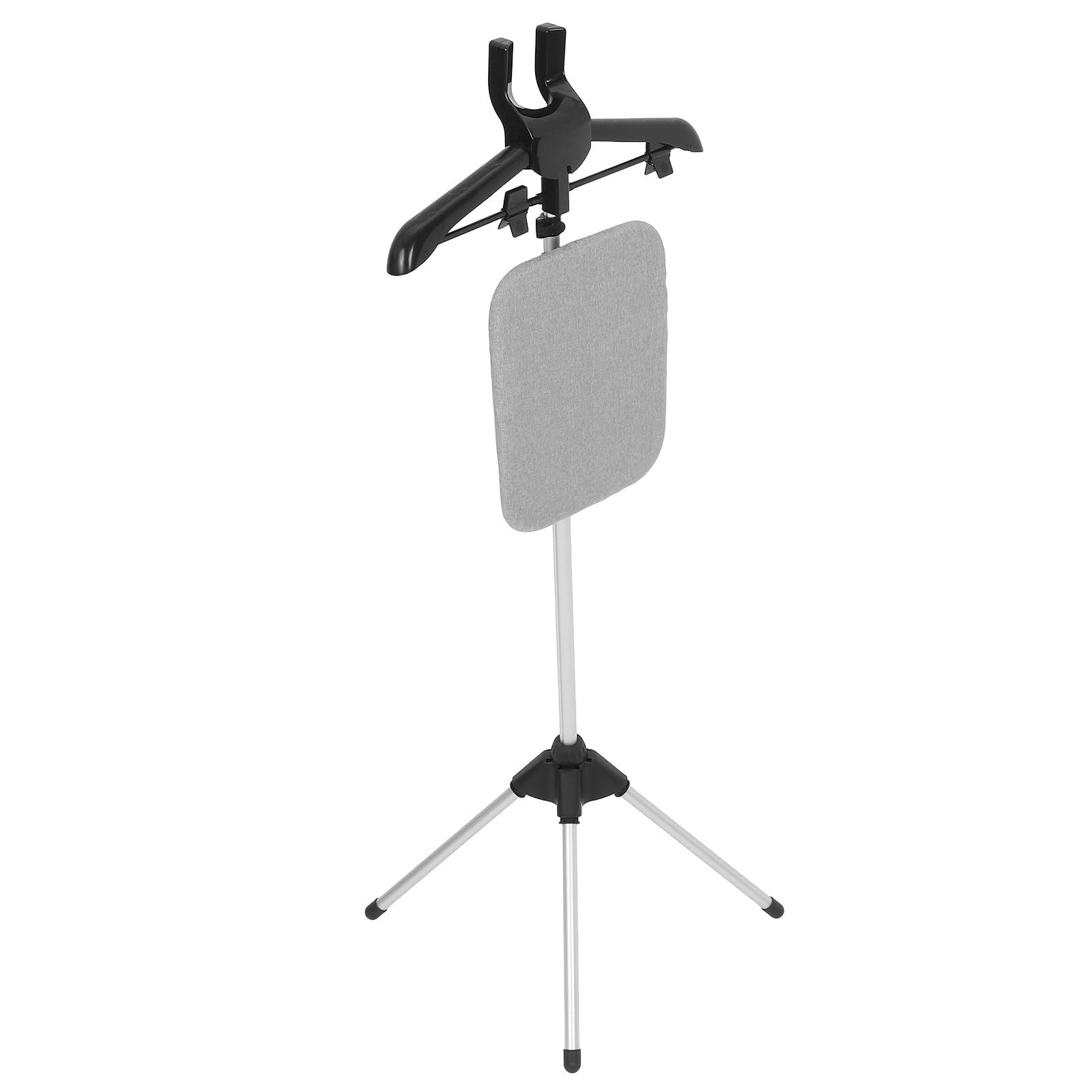 Soporte de Planchado Plegable Tabla Integrada Negro | Aleación de Aluminio, Plástico y Tela, Base de Cuatro Patas Estable, Altura 90-160cm
