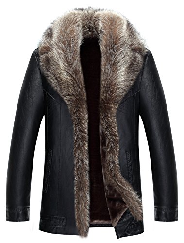 moxishop Herren Top Luxuriöse weiche Waschbär Pelz Kragen Schafhaut Mantel verdicken Warm Winter Parka Oberbekleidung Short Raccoon Fur Coats (DE X-Small, D615-Schwarz) Cover