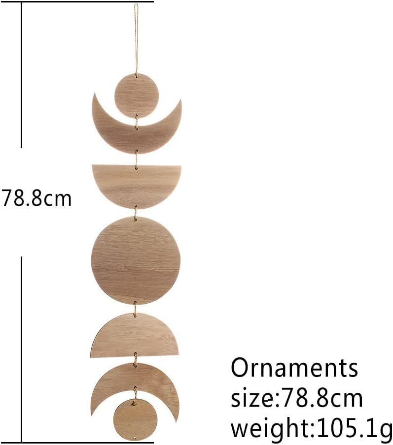 wooden Moon Phase Wall Hanging [Handmade Wooden Hanging Decorative 29.5" ] Home Decoration Log Handicraft Pendant Art Wall Decor for Bedroom, Headboard, Living Room, Dorm, Office, Apartment