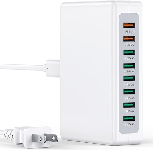 Bloque de cargador USB, estación de carga USB de 100 W, 8 puertos para múltiples dispositivos, QC 18 W, adaptador de regleta de alimentación de