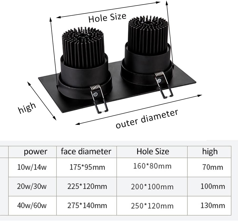 Canless Rectangle Ceiling Panel Light,Double Head Gimbal Downlight,10W-60W Retrofit Recessed Wafer Light,Rotation Disk Light Blac/White