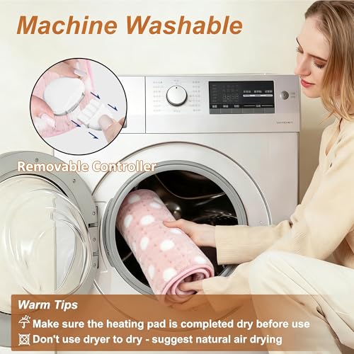 Image of Electric Heating pad for Back Neck Shoulder Knee Arms Legs- Electric Heat Pads with 6 Heat Settings & Auto Shut Off &Dry /Moist Heat Heating Pad for Birthday Mother Father Girl Men Women, Pink White