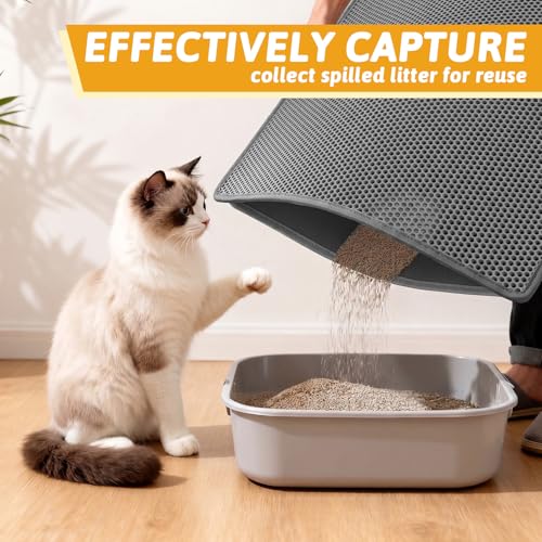 Image of Pieviev Cat Litter Mat Double Layer Waterproof Urine Proof Trapping Mat 1 Pack (Gray, 36x30 Inch (Pack of 1))