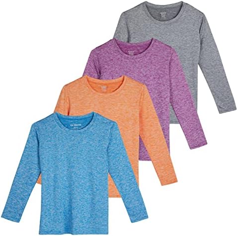 4 Pack: Girls Dry-Fit Long Sleeve Active Crew Neck T-Shirt – Super Soft Tee