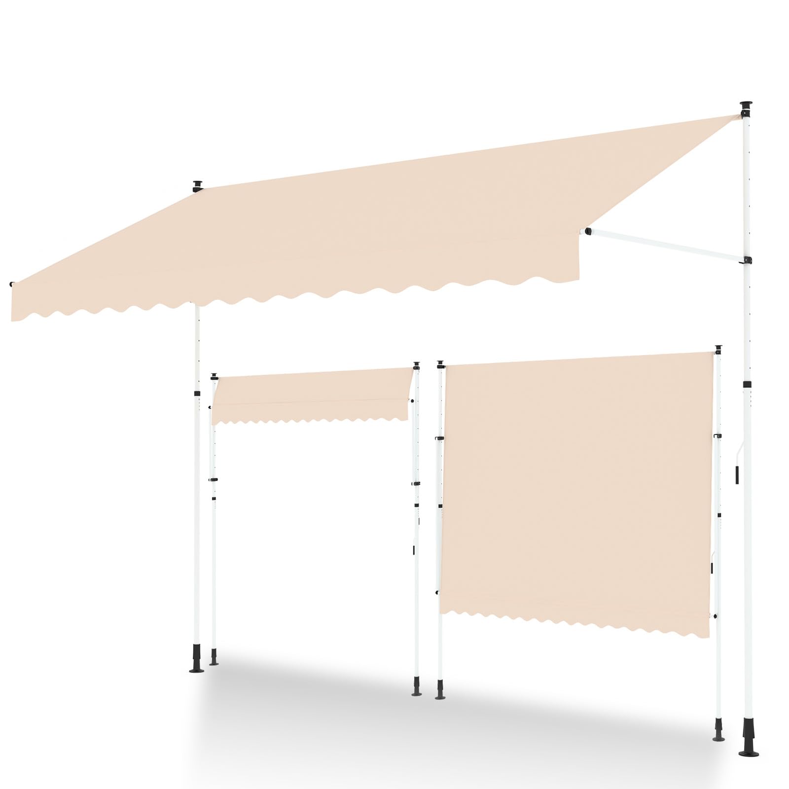 U-MAX Manual Retractable Awning, 118" x118” Non-Screw Outdoor Patio Awning, Adjustable Pergola Sun Shade Cover with UV Protection, Ideal Outdoor Canopy for Window or Door, Beige