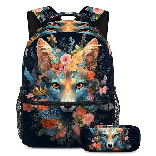 Cartable scolaire avec trousse assortie pour enfants et adolescents motif floral multicolore