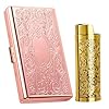Vintage Metal Cigarette Case with J6 Lighter Metal Case, Holds 12pcs 100mm Cigarettes, Can Also Be Used for RFID Credit Card and Cash Organizer (Rose, 12pcs 100's)