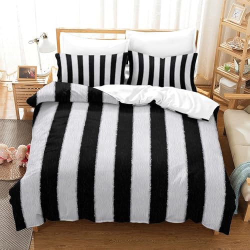 Parure de lit rayures noires housse microfibre premium 140x200 - 3