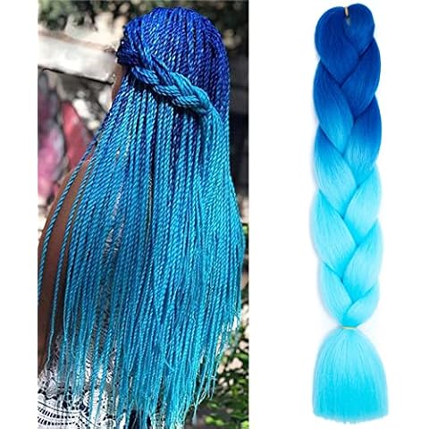 Braiding Hair Extensions Braiding Hair Fashion Synthetic Braid Hair Extensions for Women Braiding Coloured Hair for Braiding DIY Wigs Cosplay (Blue to Light Blue) Cover
