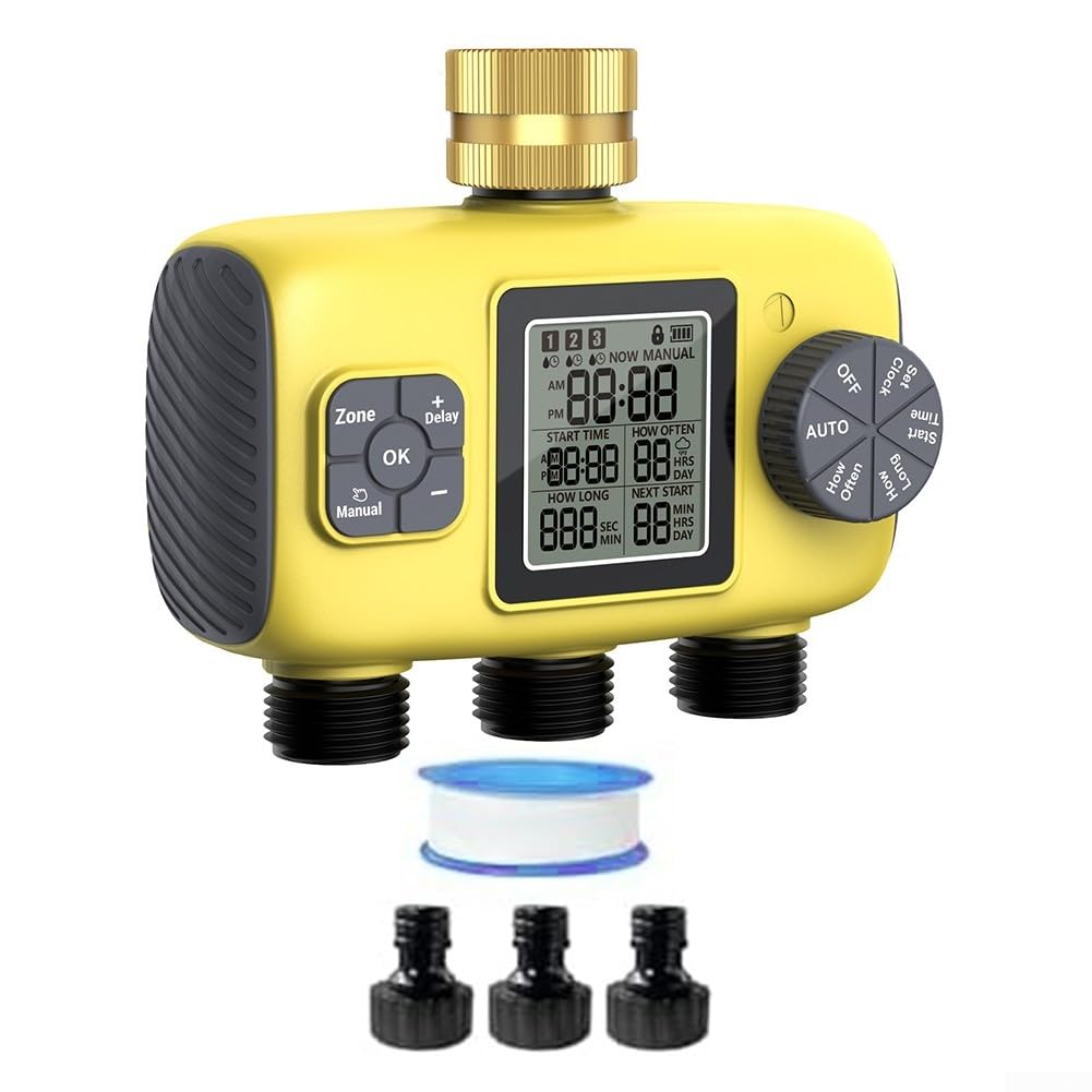 Temporizador de riego de jardín 3 controlador automático de riego con entrada de latón, válvula de 3 salidas, para programación personalizada, controlador de riego automático de latón
