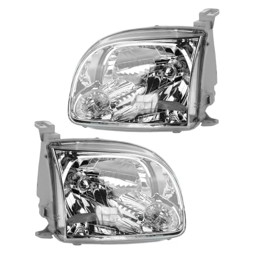 Image of TRQ Driver and Passenger Side Headlight Assembly Set Chrome Bezel Compatible with 05-06 Toyota Tundra Extended Cab 05-06 Tundra Regular Cab