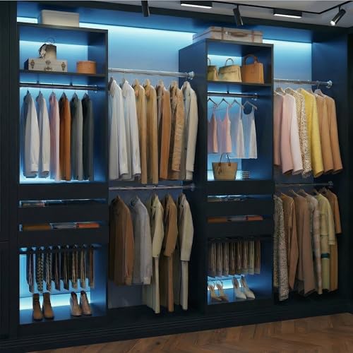 Closet System Set of 2, 5.7-10.4FT Closet System with Drawers, Black