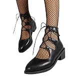 Womens Mary Jane Shoes Fashion Casual Lace Up Cut Out Walking Shoes Chunky Block Stacked Heels Point