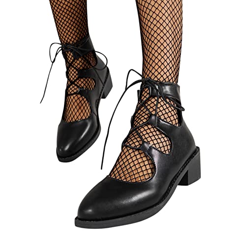Womens Mary Jane Shoes Fashion Casual Lace Up Cut Out Walking Shoes Chunky Block Stacked Heels Pointed Toe Ballet Flats Leather Oxfords With Back Zipper Dress Work Nurse Shoes Loafers #TOP26
