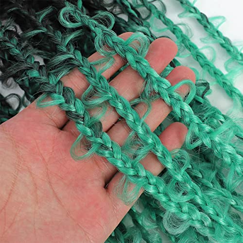 5 Packs 24 Inch Butterfly Box Braids Crochet Hair Goddess Box Braids With Curly Ends 3 Tone Green Ombre Synthetic Crochet Braiding Hair Pre Looped Butterfly Box Braids(1B/Green/Light Green) #TOP5