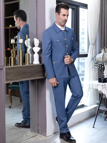 Men's Chinese Suits 4 Pockets Suit Blazer & Pant Button up Stand Collar Chinese Traditional Outfits 2 Pieces3