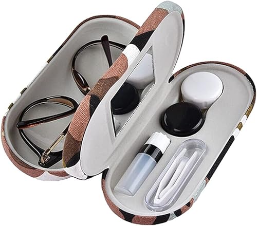 Kanasi Estuche para lentes de contacto con removedor de pinzas de espejo, estuche doble para anteojos 2 en 1, caja de lentes de contacto portátil de