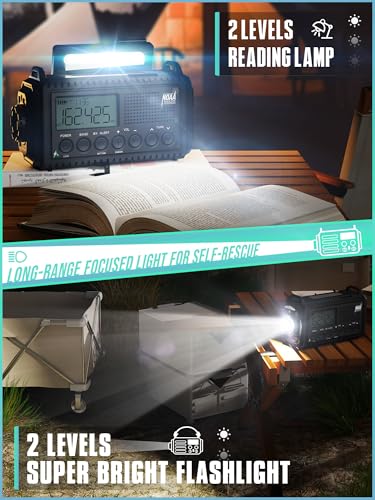 Rádio meteorológico de emergência AUTO NOAA, rádio de emergência com manivela solar de 18500 mWh, rá