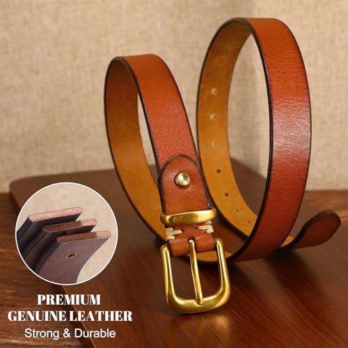 WHIPPY Womens Full Grain Leather Belts for Jeans Fashion Ladies Belt with Vintage Solid Gold Buckle for Pants Dresses3