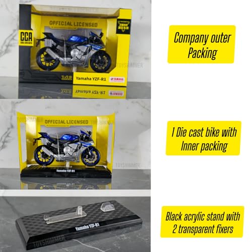Image of die cast Yamaha YZFR1 Model Toy Metal Bike 1:12 Scale Realistic Alloy Metal Motorcycle Toy, Model Bike, Best Gift for Boys Men Kids Children (Blue)