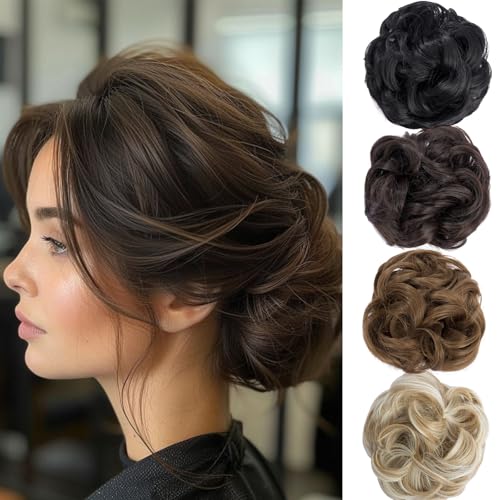 BUYOGET Claw Clip Bun Ponytail Extension Short Curly Wavy Claw Jaw Clip in Synthetic Hairpiece Pony Tail Tale 2 Inches Brown