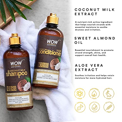 Wow Skin Science Coconut Milk Shampoo And Conditioner Set - Coconut Shampoo & Coconut Conditioner Set - Shampoo Conditioner Set Paraben Sulfate Free - Shampoo & Conditioner Set For Curly Hair #TOP1