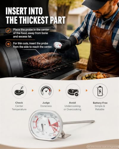 Image of Analog Meat Thermometer 2-in-1 Dual Oven Temp Probe BBQ Dial