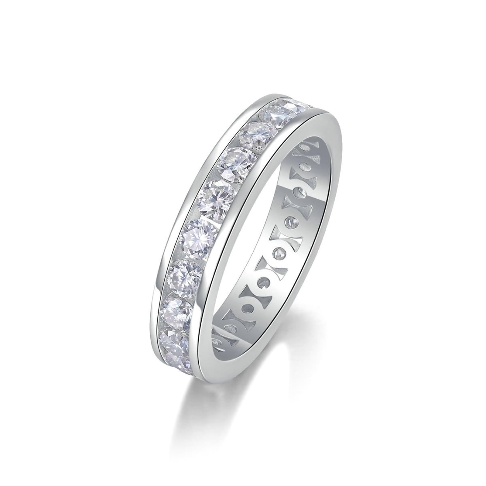 Anello di fidanzamento in oro bianco 14 K, anello di fidanzamento vintage, larghezza 4,5 mm, con moissanite da 3 mm, misura 16 (17,8)