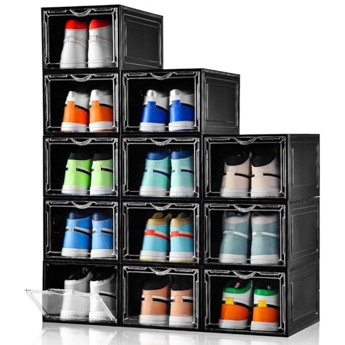 Clemate Upgraded X-Large Shoe Storage Box,12 Pack,Shoe Box Clear Plastic Stackable,Drop Front Shoe...