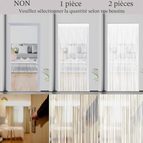 ElevaPulse Rideau à fils pour porte de balcon - 100 x 200 cm - Blanc - Avec perles et paillettes - Moustiquaire – vue 5