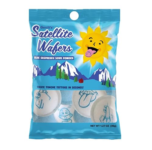 Gerrit's Satellite Wafers Blue Raspberry Flavored with Tongue Tattoo 1.27oz Bag