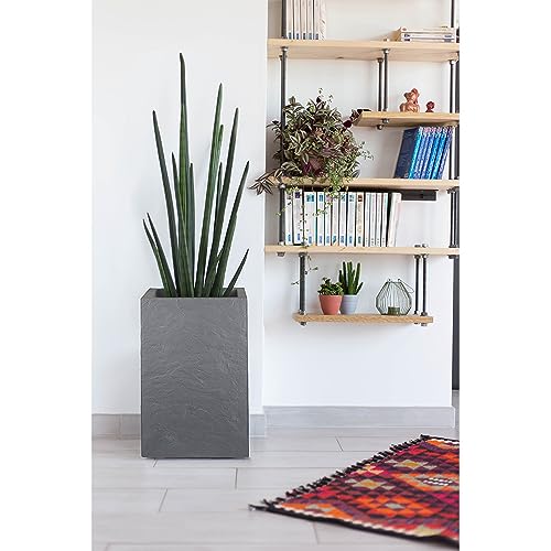 Miniatura 3 de Eda Volcania Up - Maceta Cuadrada Alta 36 L, Decoración De Piedra De Imitación Zona De Retención De Agua 29,5 X 29,5 X 49,5 Cm, Color Gris