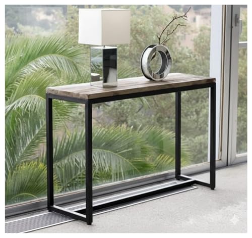 Image of Solid Wood Top & Metal Frame Study Table | Wooden Study Desk | Office Table for Study Room | Office | Library | Kids Room | Living Room | Finish Color - Teak Finish |