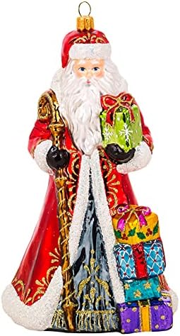 Miss Christmas 2022 Collection Festive Santa 7.5-Inch Blown Glass Christmas Tree Ornament (Classic Santa with Gifts)
