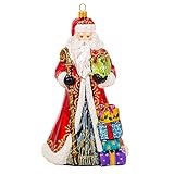 Miss Christmas 2022 Collection Festive Santa 7.5-Inch Blown Glass Christmas Tree Ornament (Classic S