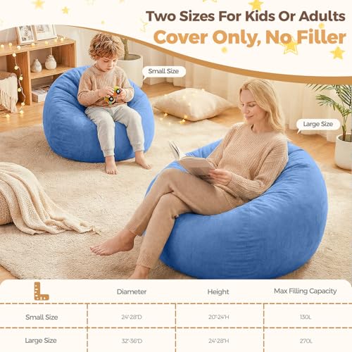 Image of Stuffed Animal Storage Bean Bag Chair Cover for Kids (No Filler), Soft Comfy Velvet Beanbag Chair Cover Machine Washable, Kids Bean Bag Chair with Handle for Living Room Bedroom Dorm,Dark Blue