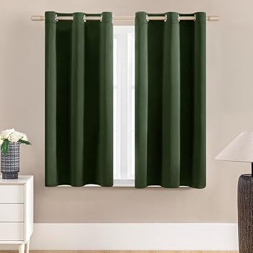 XTMYI Short Dark Olive Green Curtains for Bathroom Window,45 Inch Length Blackout Small Curtains for Kitchen Windows,Set of 2 Panels