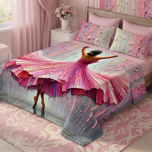 Image of 7D Fairy Tale Dancing Girl Collection King Bedsheet 108x108 inch with 2 Pillow Covers | Good Stitching, Soft Fabric & Vibrant 7D Digital Print for Kids & Couples (Pink-red)
