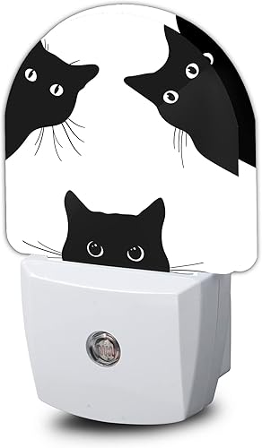 Luz nocturna de gato, luces nocturnas de gato negro enchufables a la pared, lámpara LED con sensor de atardecer a amanecer, 0.5 W para niños, niñas,