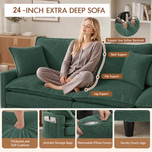 Image of Oversized Sectional Sofa, 107.3 inch U Shaped Cloud Couch Modern Modular Sectional Sofa with 2 Storage Ottoman Coffee Table, Corduroy Deep Seat Sofa with Throw Pillows for Living Room, Bedroom, Cream