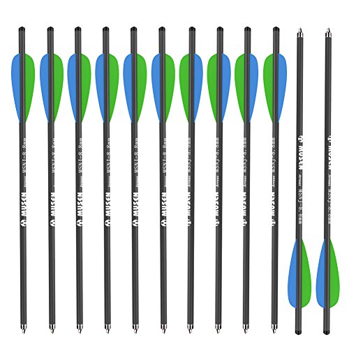 Musen 20 Inch Carbon Archery Crossbow Bolts, Crossbow Arrows with Removable Tips, Hunting and Target Practice Crossbow Bolts, 12 Pack Green