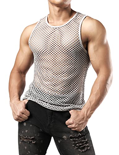 Image of JOGAL Men's Mesh Fishnet Fitted Sleeveless Muscle Top