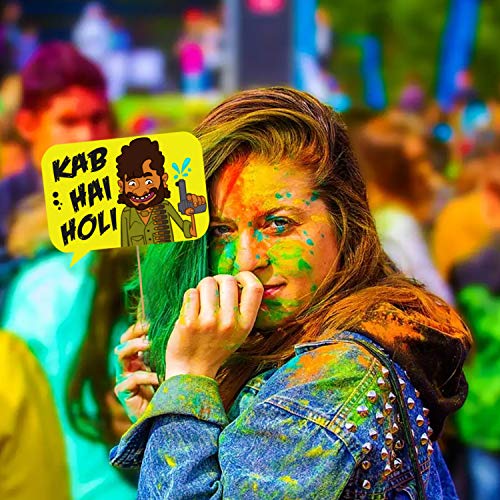 Image of Zyozique 20 Pcs Holi Photo Booth Props /Holi Props for Photoshoot /Happy Holi Paper Banner /Happy Holi Decoration for Holi Festival Photo Props, Holi Party Supplies